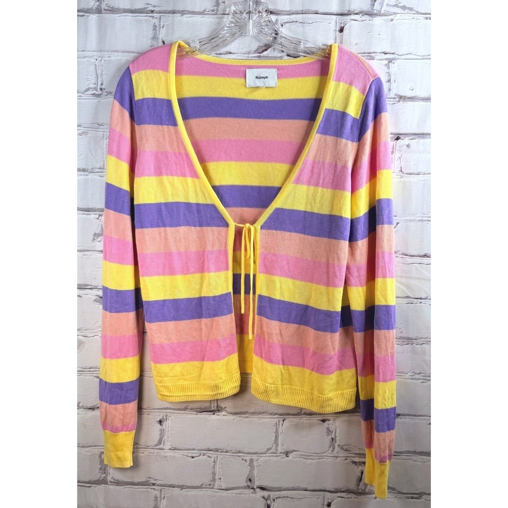 Nümph Tie Front Cardigan Sweater S Womens Pastel‎ V Neck Long Sleeve Lightweight